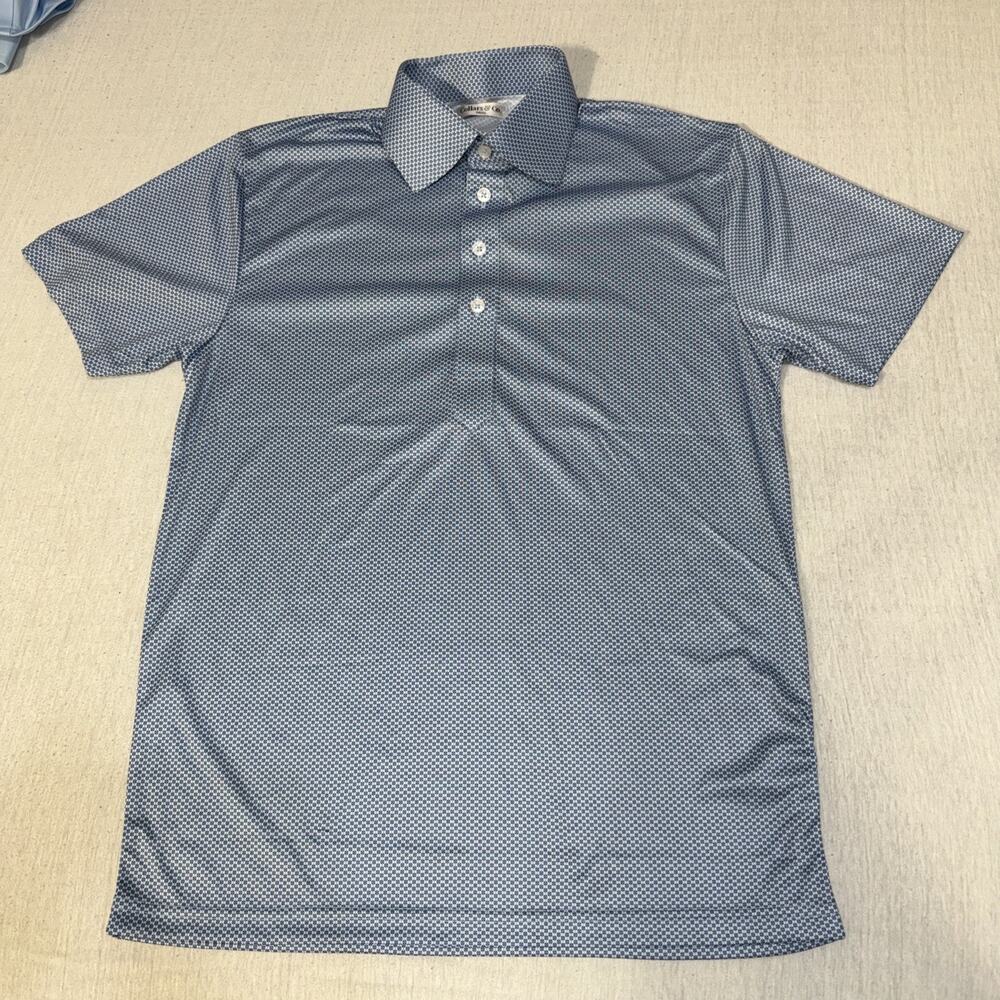 Collars and Co Golf Polo Light Blue Geometic AOP Size Small Preppy NWOT